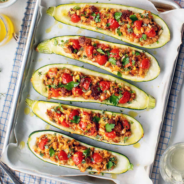 Mediterranean Vegetarian Stuffed Zucchini Boats
